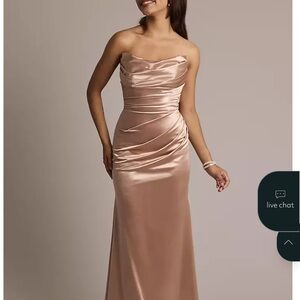 Signature Strapless Satin Dress in Champagne